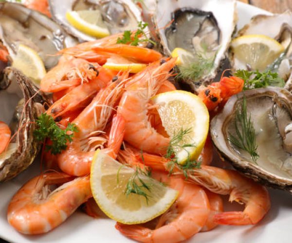 close up on seafood platter